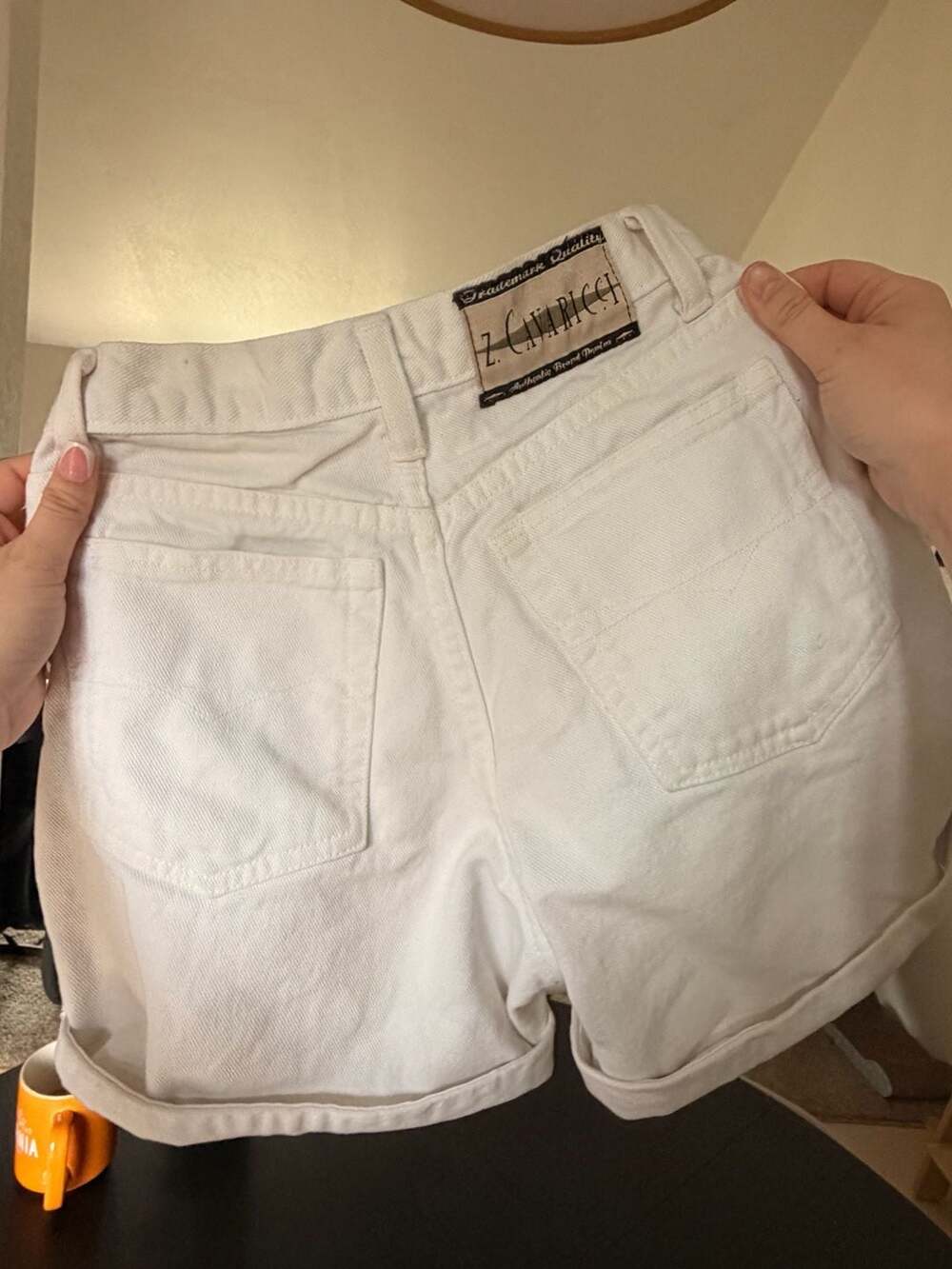 Vintage Z. Cavaricci White Denim High-Rise Cuffed Shorts